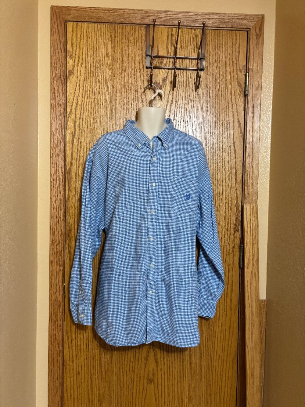 Chaps Men's Long Sleeve 3XB button front, lt.blue & white squares